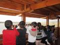 Pupils from Avgorou Primary school are enjoying birdwatching from the observation platform of the information kiosk